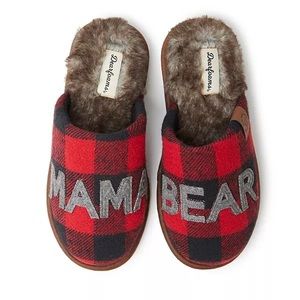 NWT Dearfoam Mama Bear Check Slippers Large 9-10